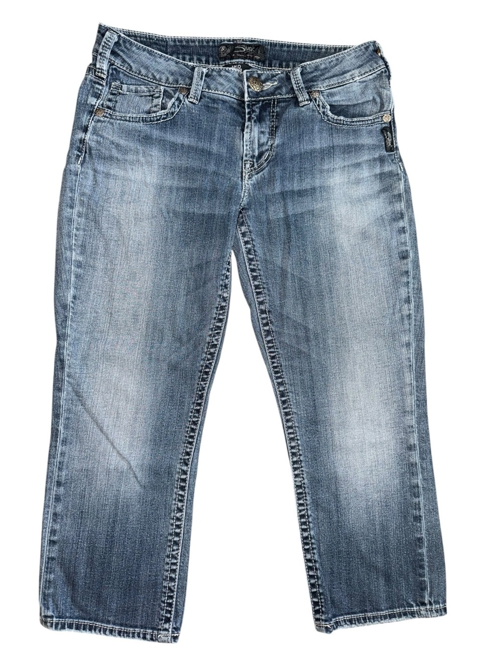 Silver Jeans Aiko Capri Women’s 29 Medium Wash Stretch Denim Embroidered